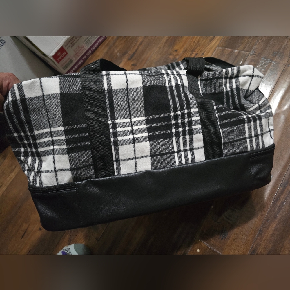 DSW Black and White Plaid Travel Bag